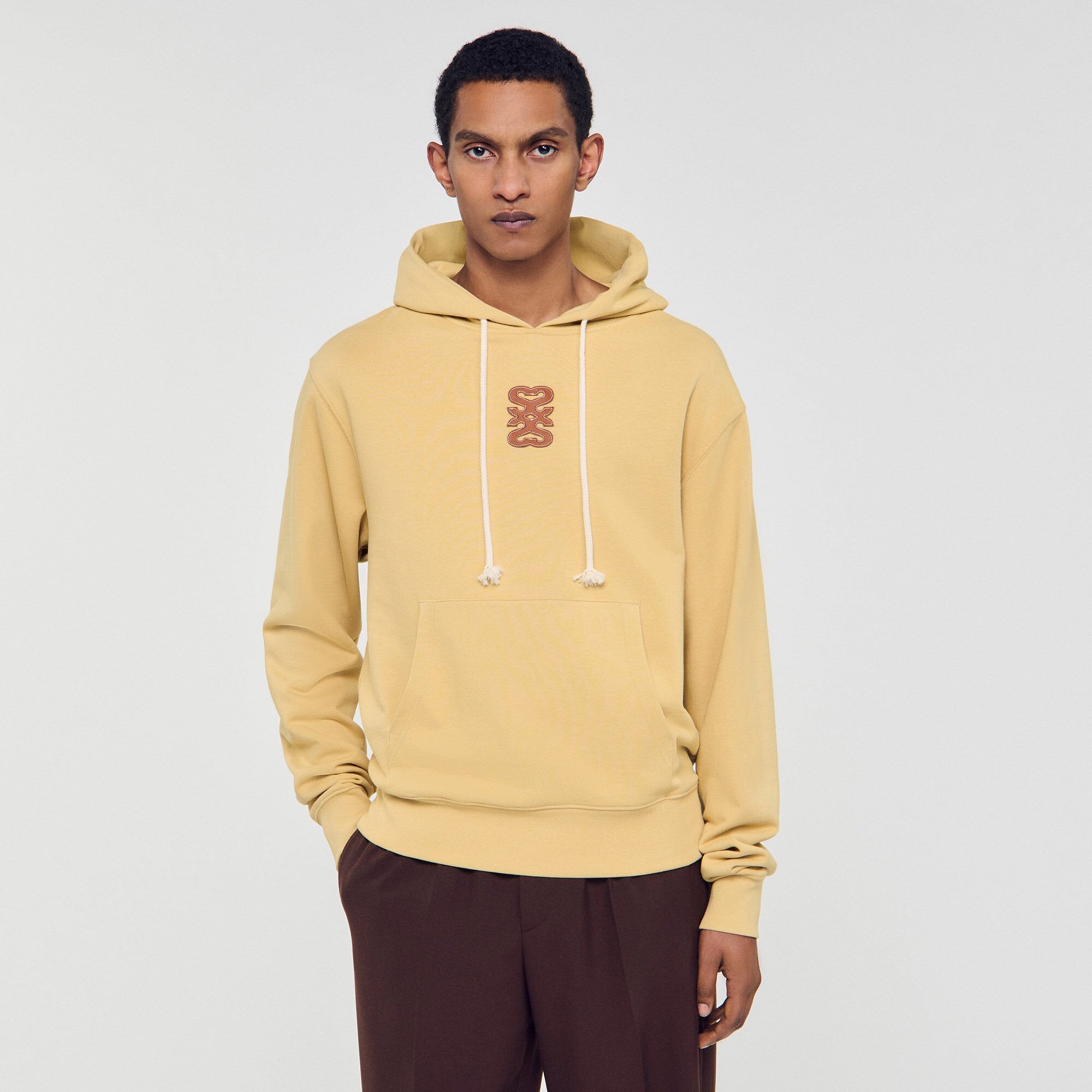 Leather patch sweatshirt Ocher Yellow Sandro Men