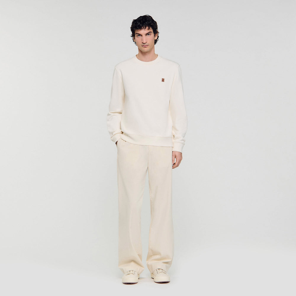 Oversized sweatshirt with leather patch Butter Cream Sandro Men
