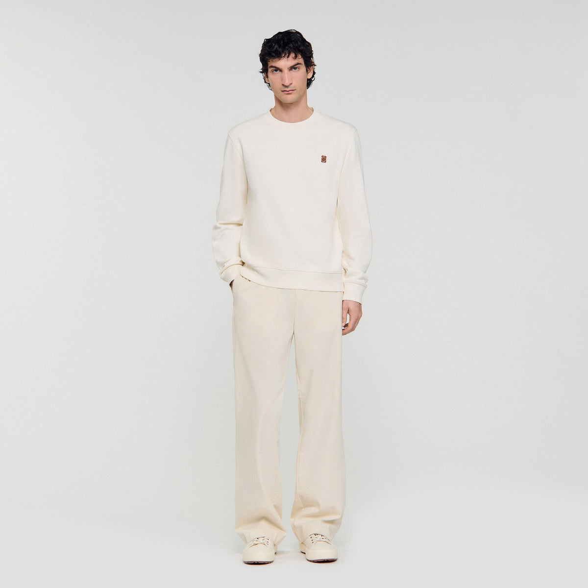 Oversized sweatshirt with leather patch Butter Cream Sandro Men