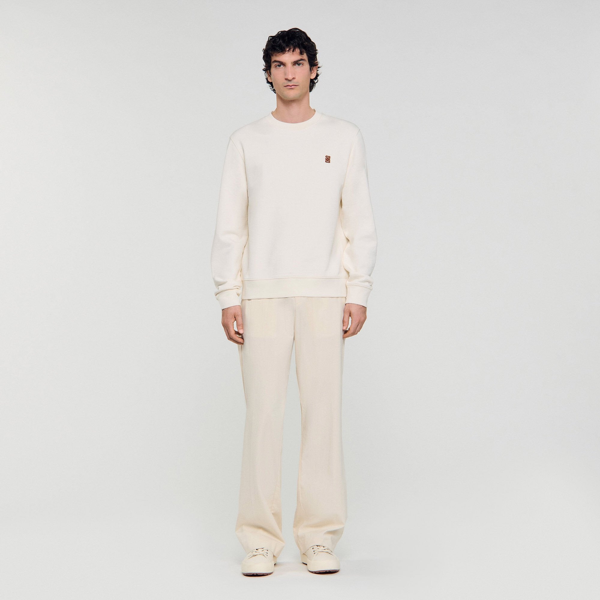 Oversized sweatshirt with leather patch Butter Cream Sandro Men