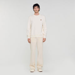 Oversized sweatshirt with leather patch Butter Cream Sandro Men