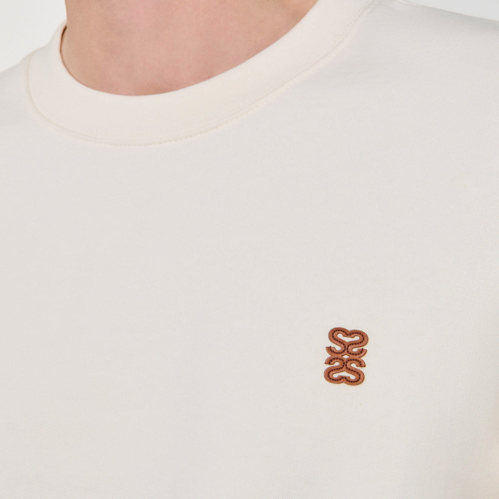 Oversized sweatshirt with leather patch Butter Cream Sandro Men
