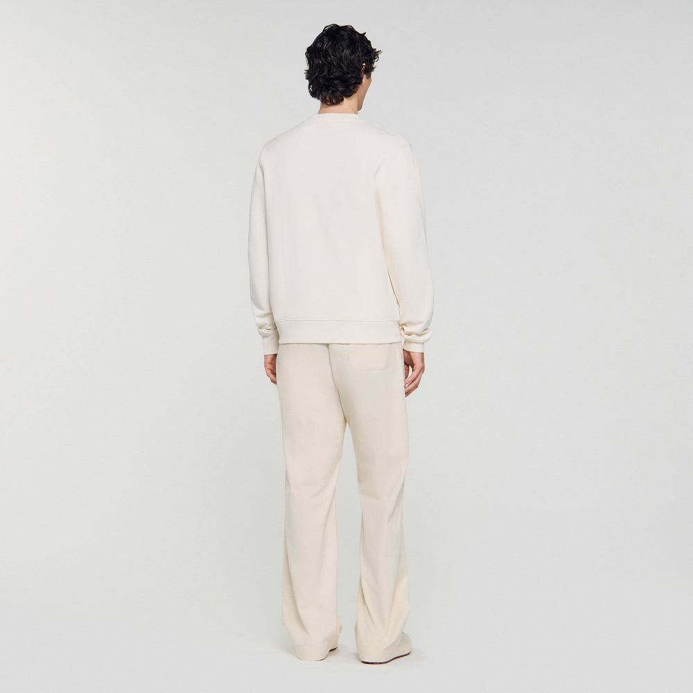 Oversized sweatshirt with leather patch Butter Cream Sandro Men