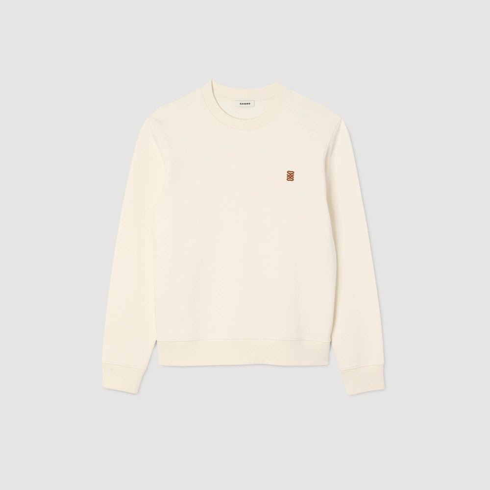 Oversized sweatshirt with leather patch Butter Cream Sandro Men
