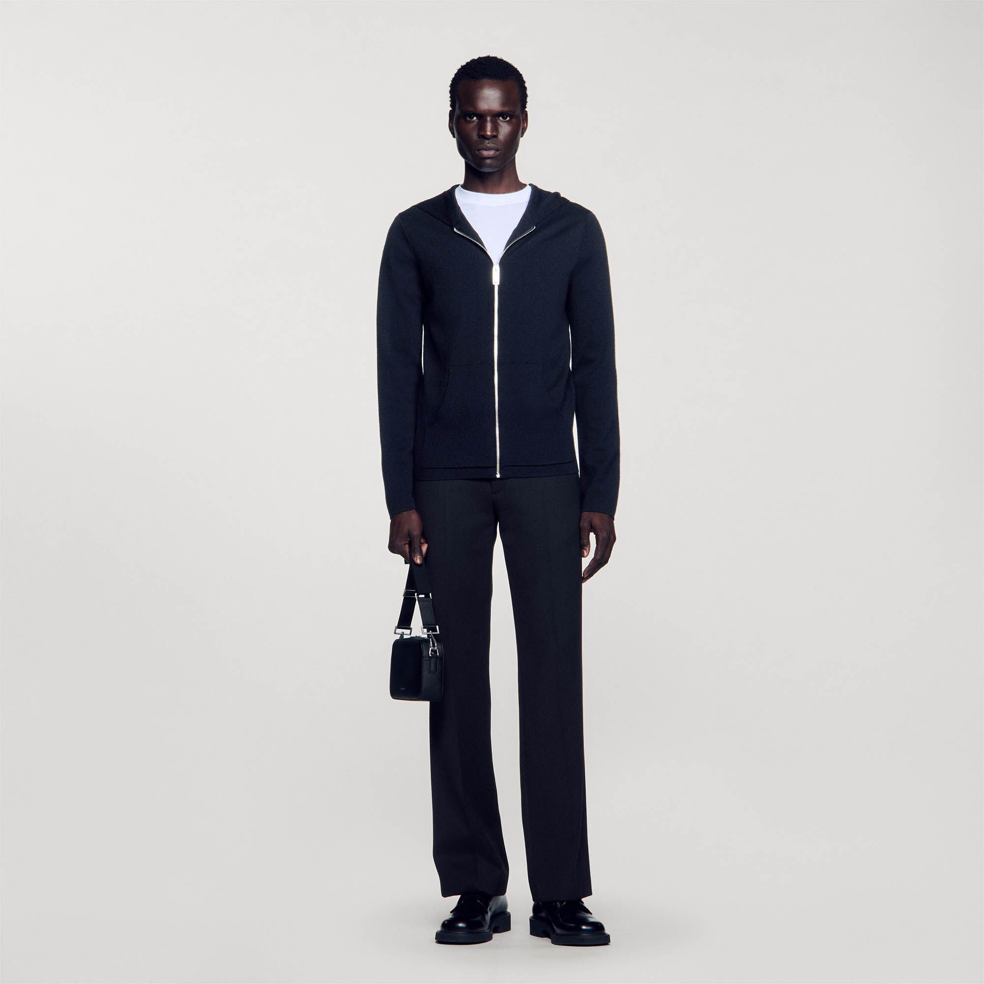 Zipped cardigan with hood Black Sandro Men