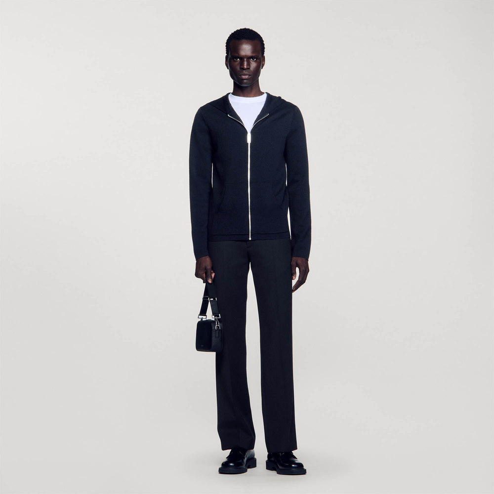 Zipped cardigan with hood Black Sandro Men