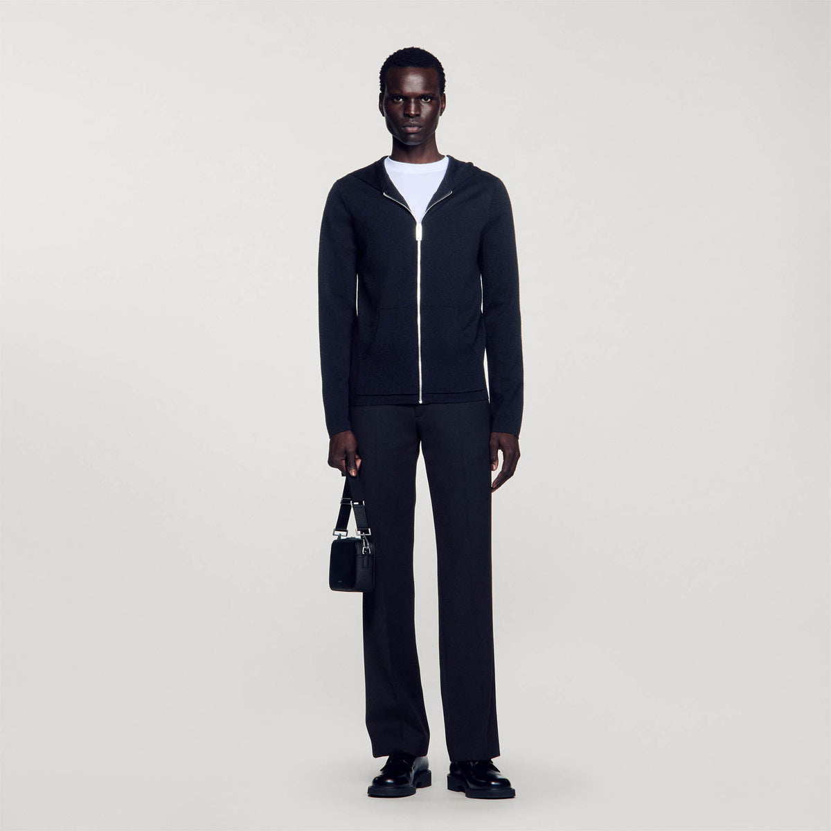 Zipped cardigan with hood Black Sandro Men