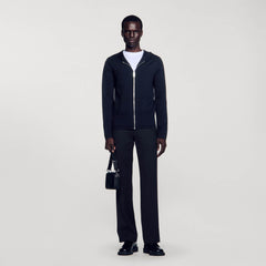 Zipped cardigan with hood Black Sandro Men
