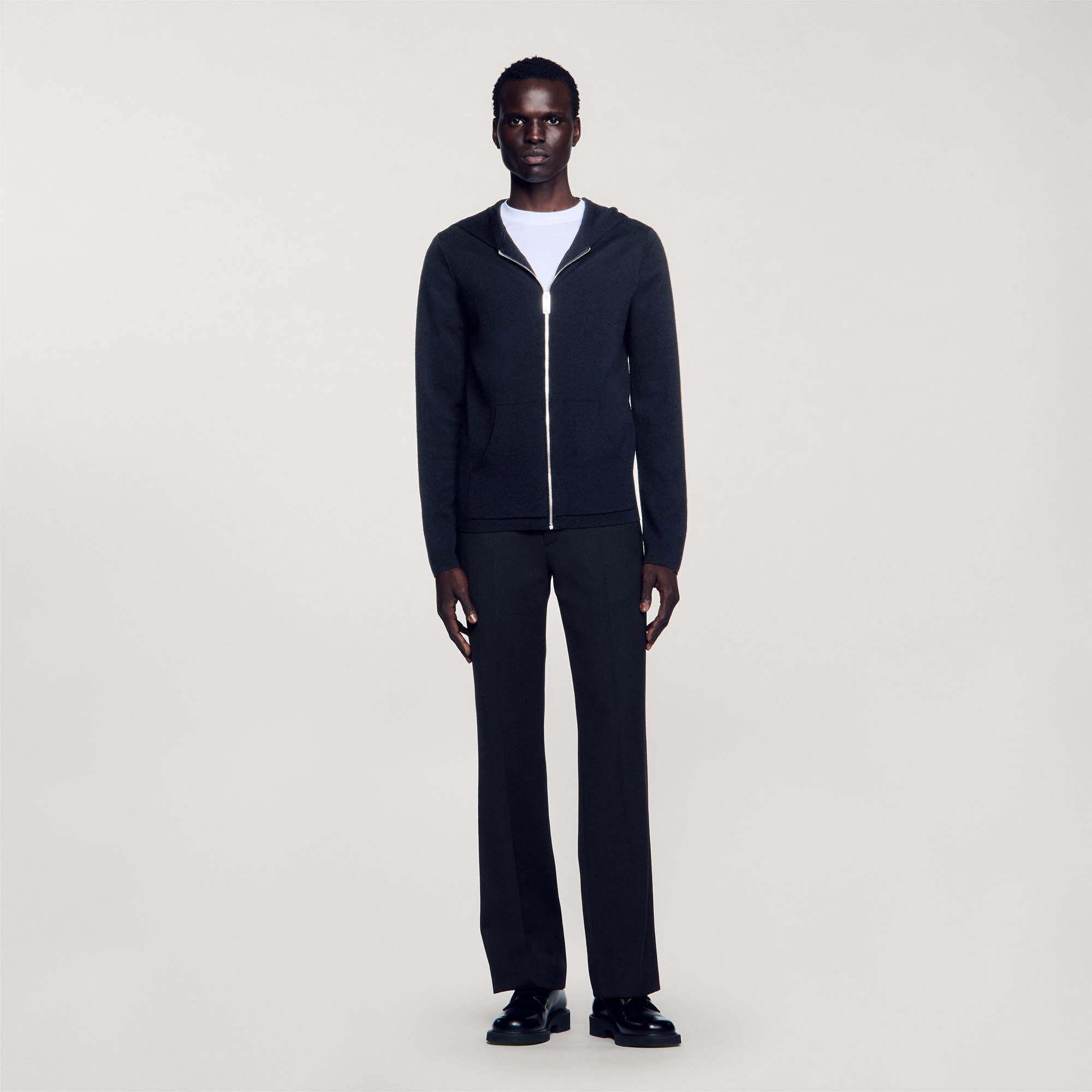 Zipped cardigan with hood Black Sandro Men