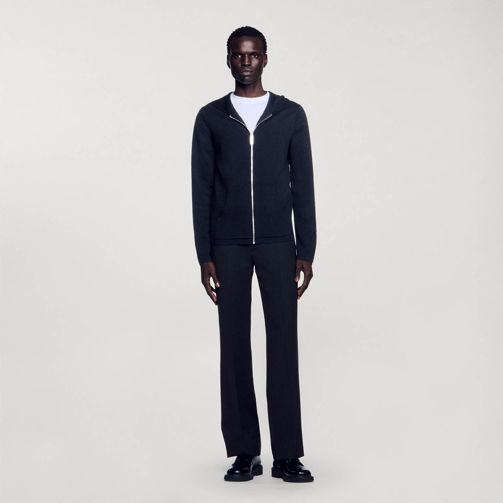 Zipped cardigan with hood Black Sandro Men