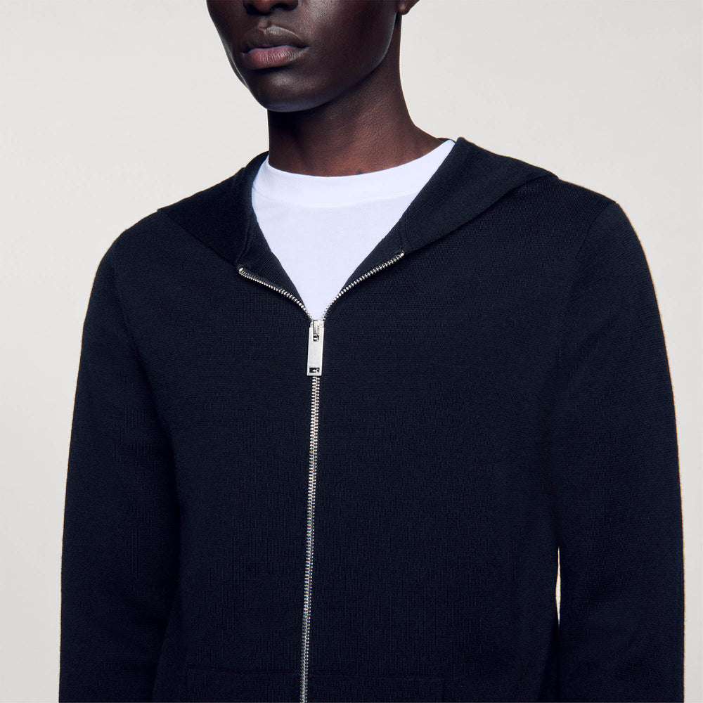 Zipped cardigan with hood Black Sandro Men