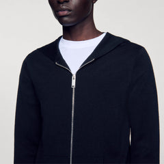 Zipped cardigan with hood Black Sandro Men