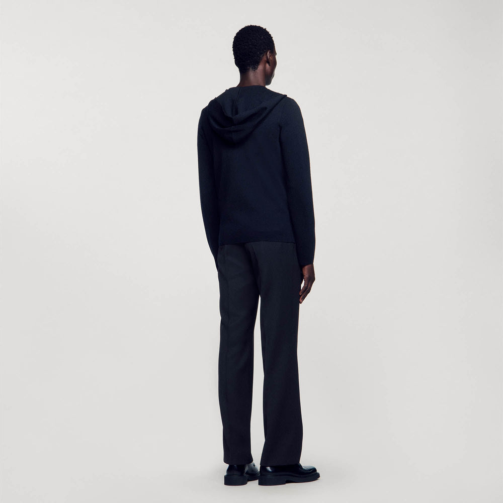 Zipped cardigan with hood Black Sandro Men