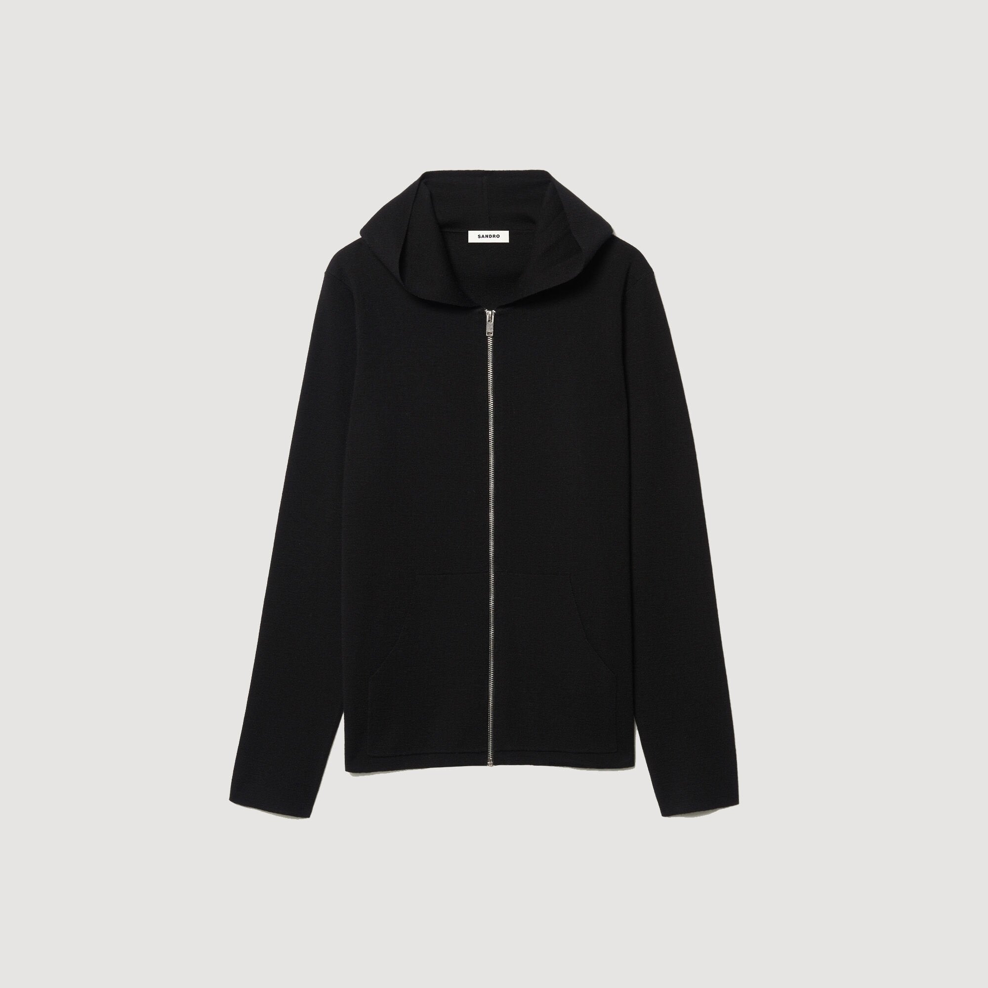 Zipped cardigan with hood Black Sandro Men
