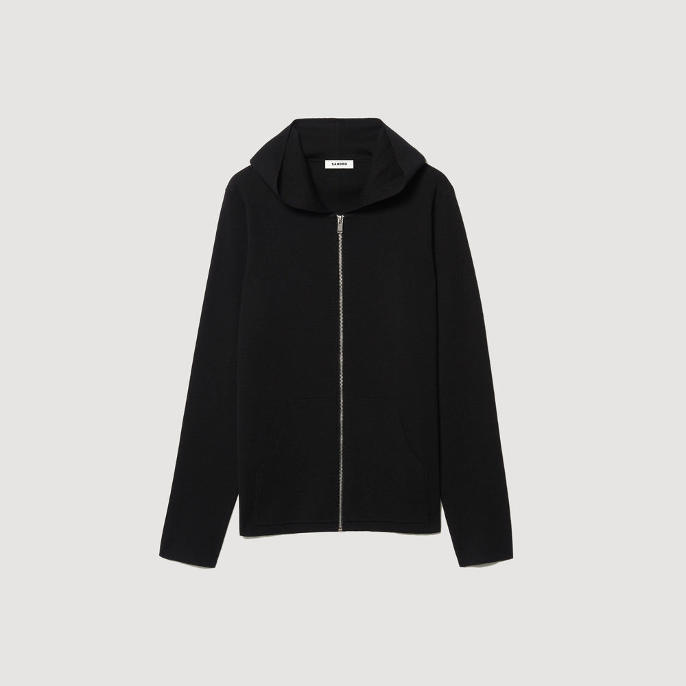 Zipped cardigan with hood Black Sandro Men