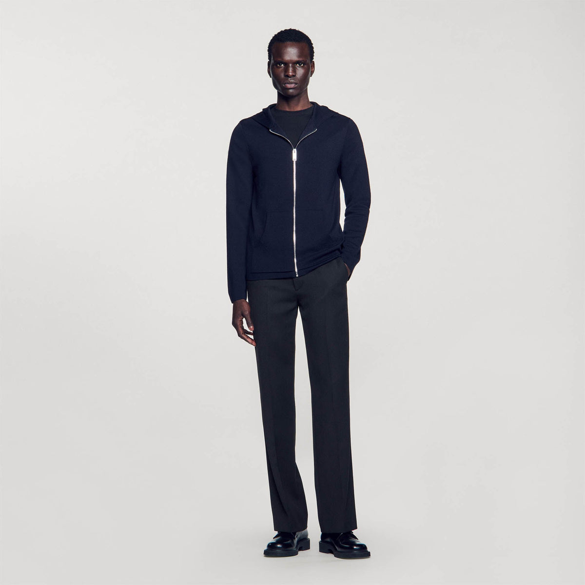 Zipped cardigan with hood Navy Blue Sandro Men