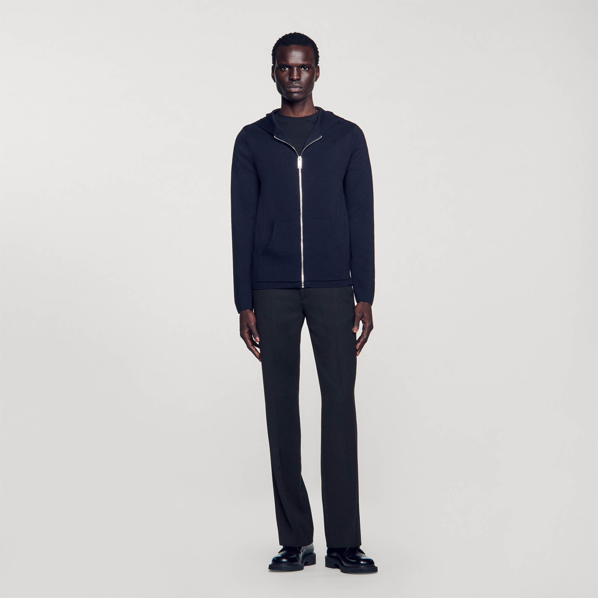 Zipped cardigan with hood Navy Blue Sandro Men