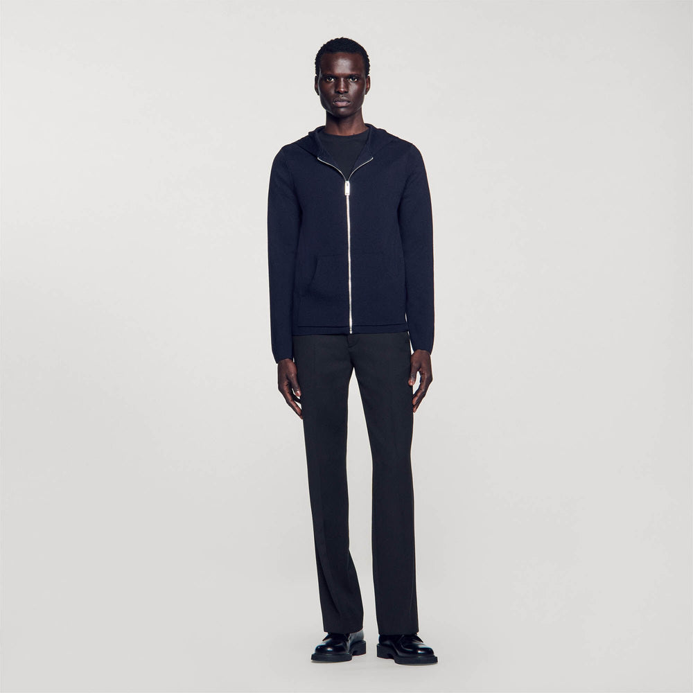 Zipped cardigan with hood Navy Blue Sandro Men