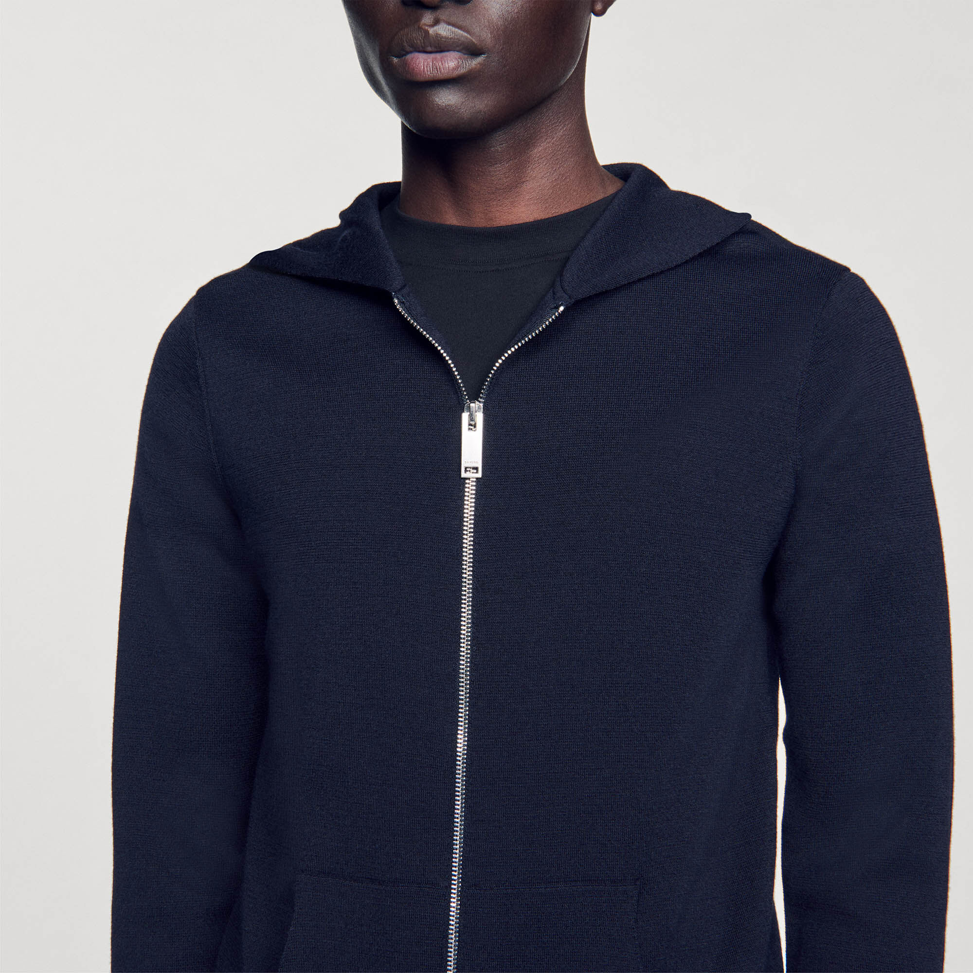 Zipped cardigan with hood Navy Blue Sandro Men