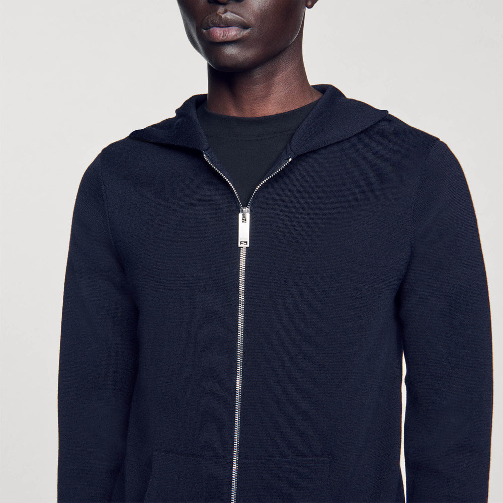 Zipped cardigan with hood Navy Blue Sandro Men