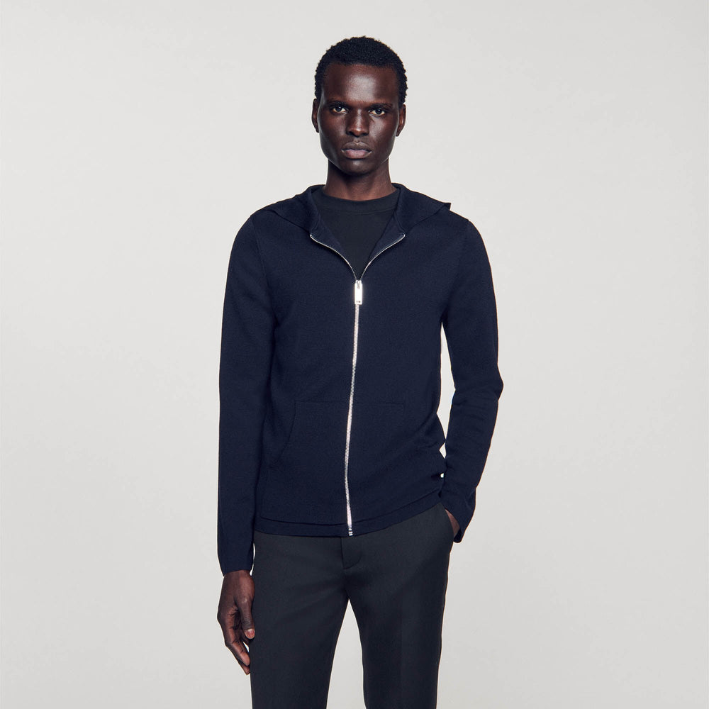 Zipped cardigan with hood Navy Blue Sandro Men