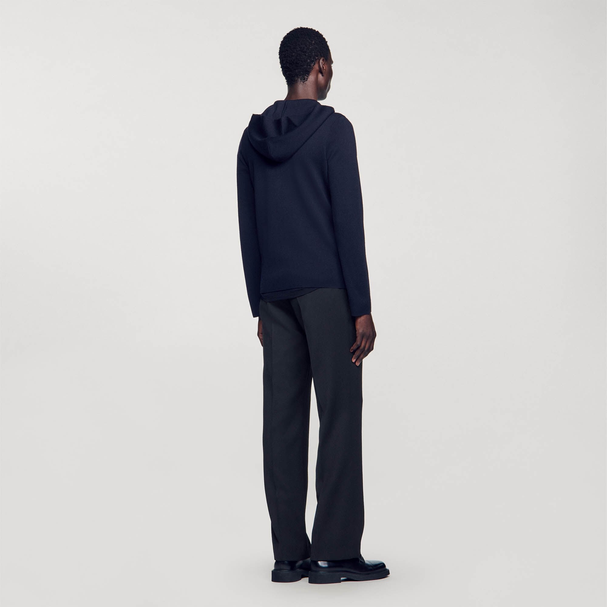 Zipped cardigan with hood Navy Blue Sandro Men