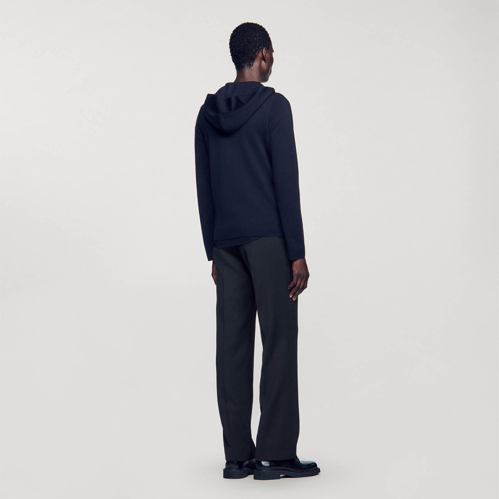 Zipped cardigan with hood Navy Blue Sandro Men