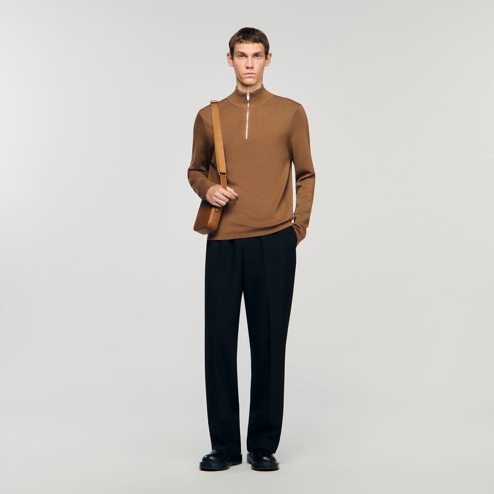 Wool sweater with zip collar Beige Sandro Men