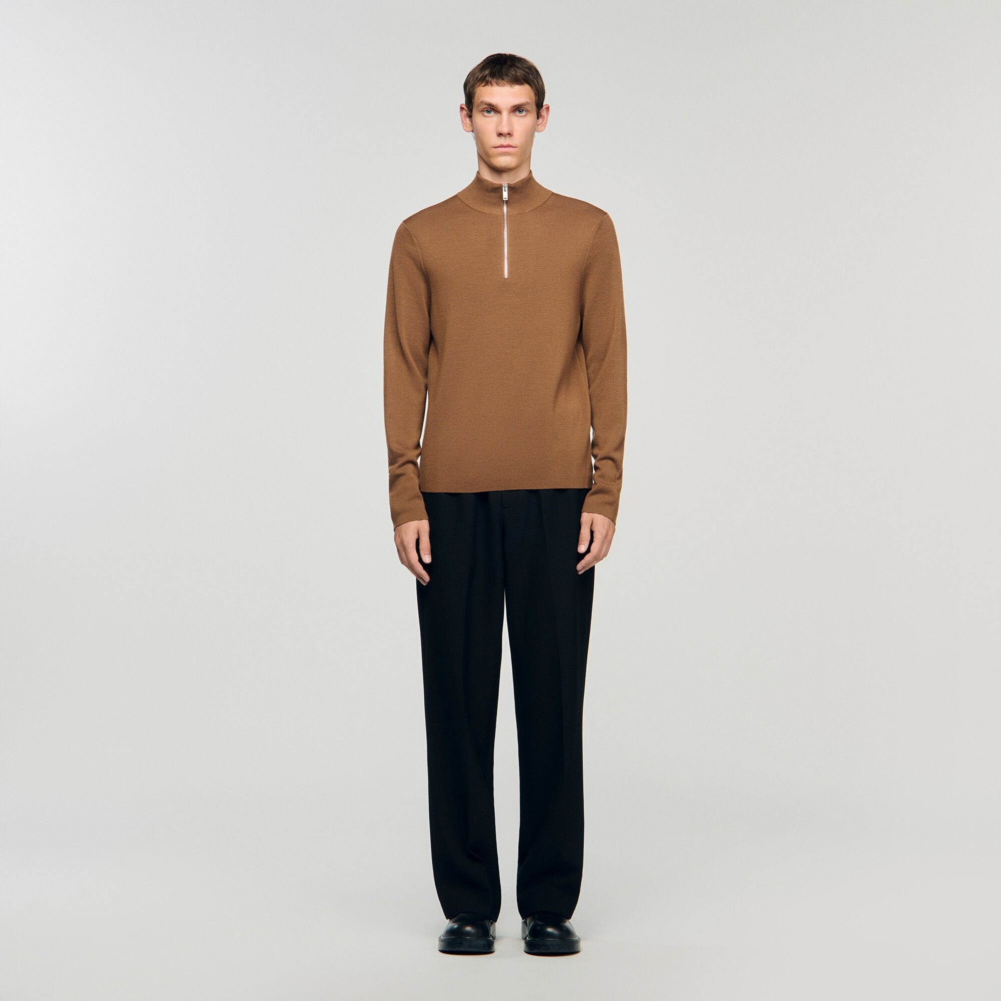 Wool sweater with zip collar Beige Sandro Men