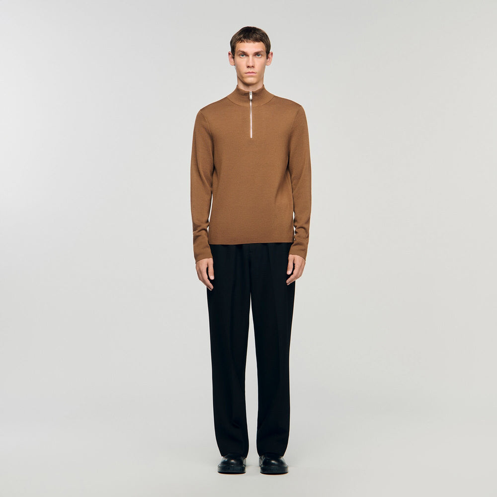 Wool sweater with zip collar Beige Sandro Men