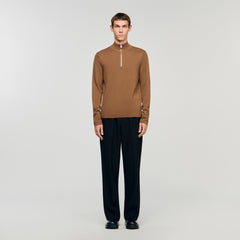 Wool sweater with zip collar Beige Sandro Men