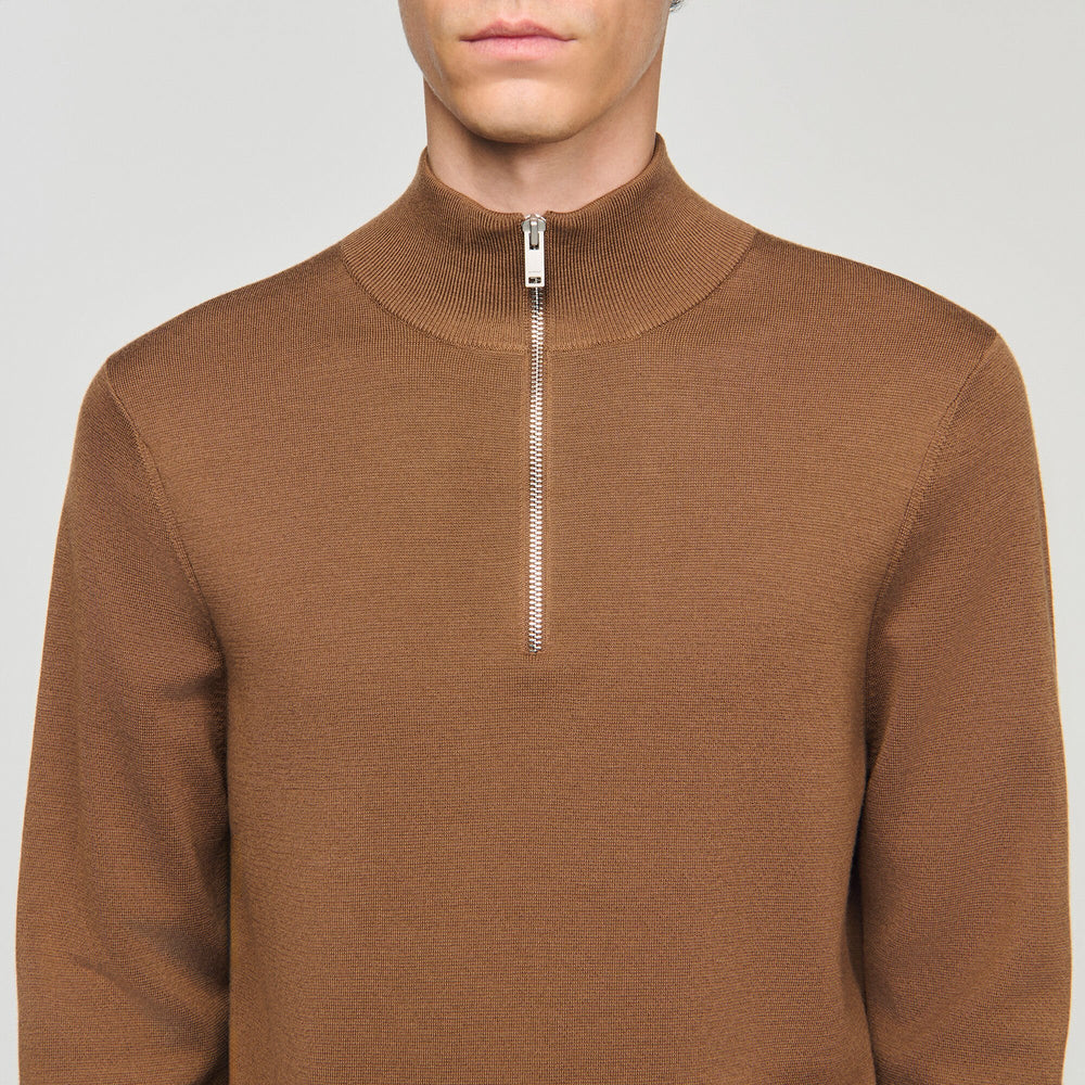 Wool sweater with zip collar Beige Sandro Men