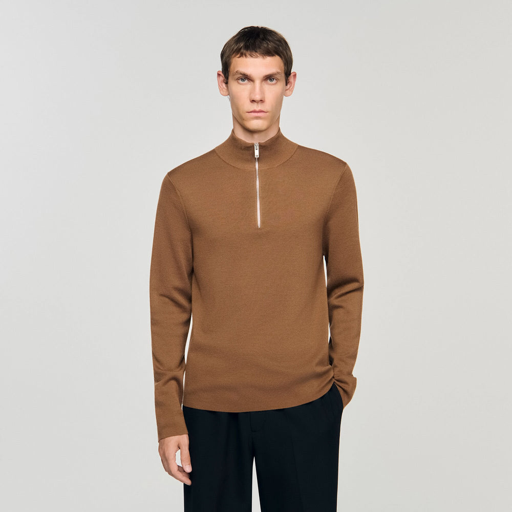 Wool sweater with zip collar Beige Sandro Men