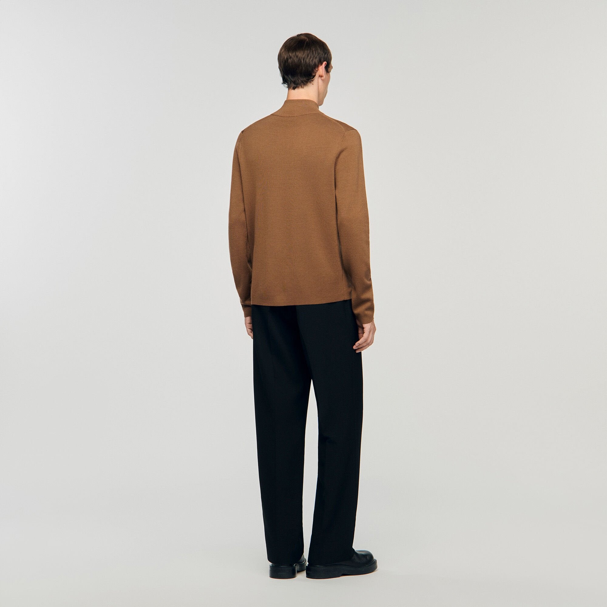 Wool sweater with zip collar Beige Sandro Men