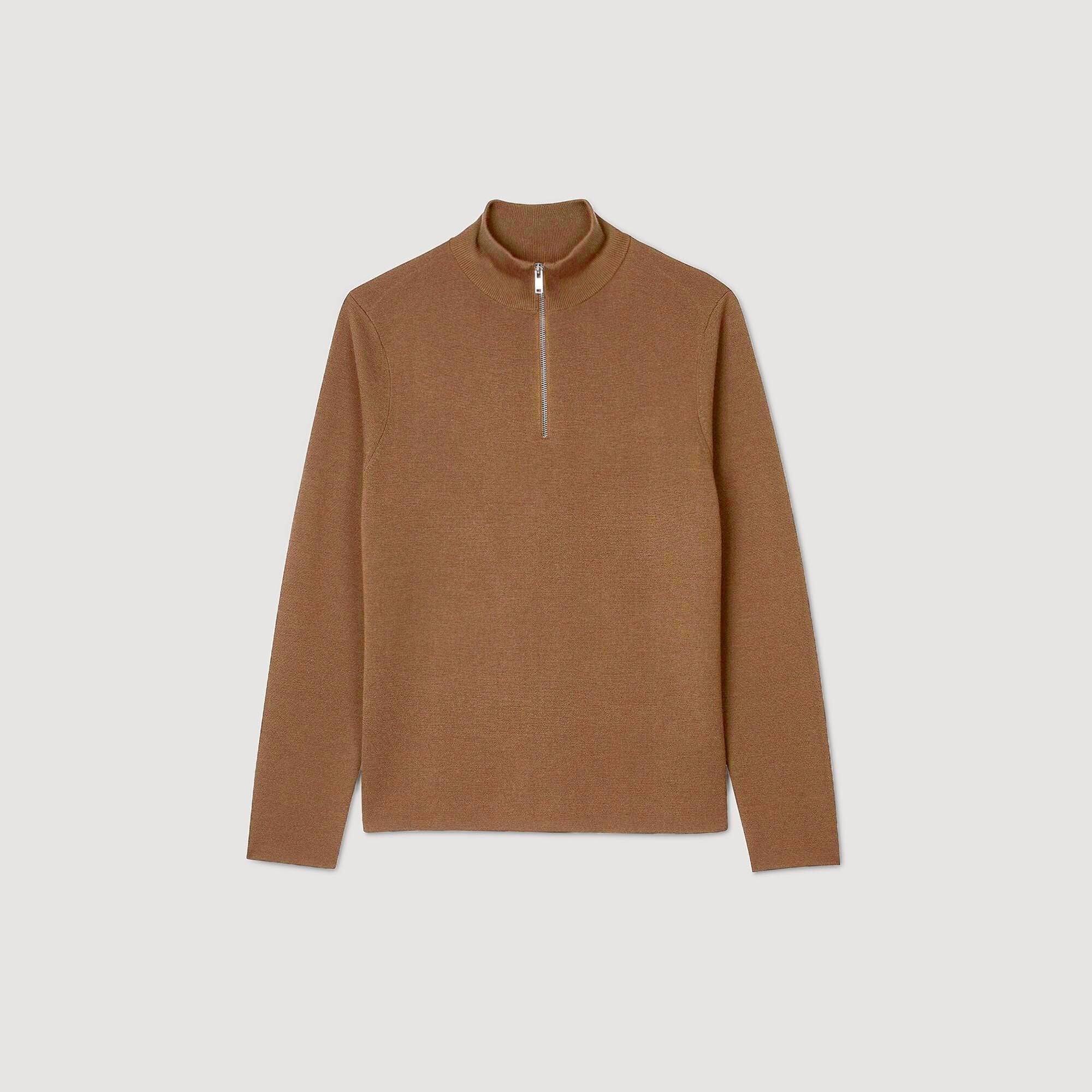 Wool sweater with zip collar Beige Sandro Men