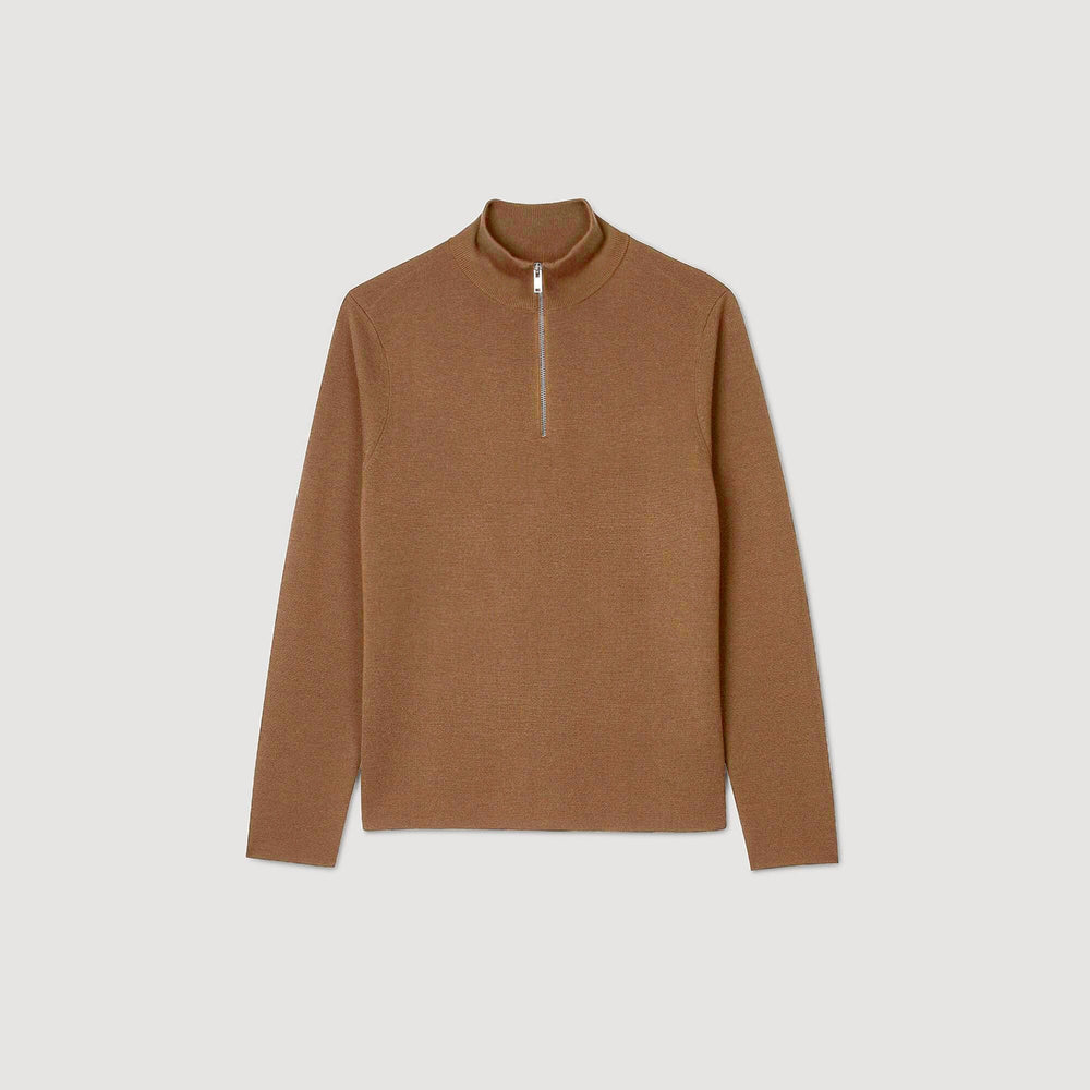 Wool sweater with zip collar Beige Sandro Men