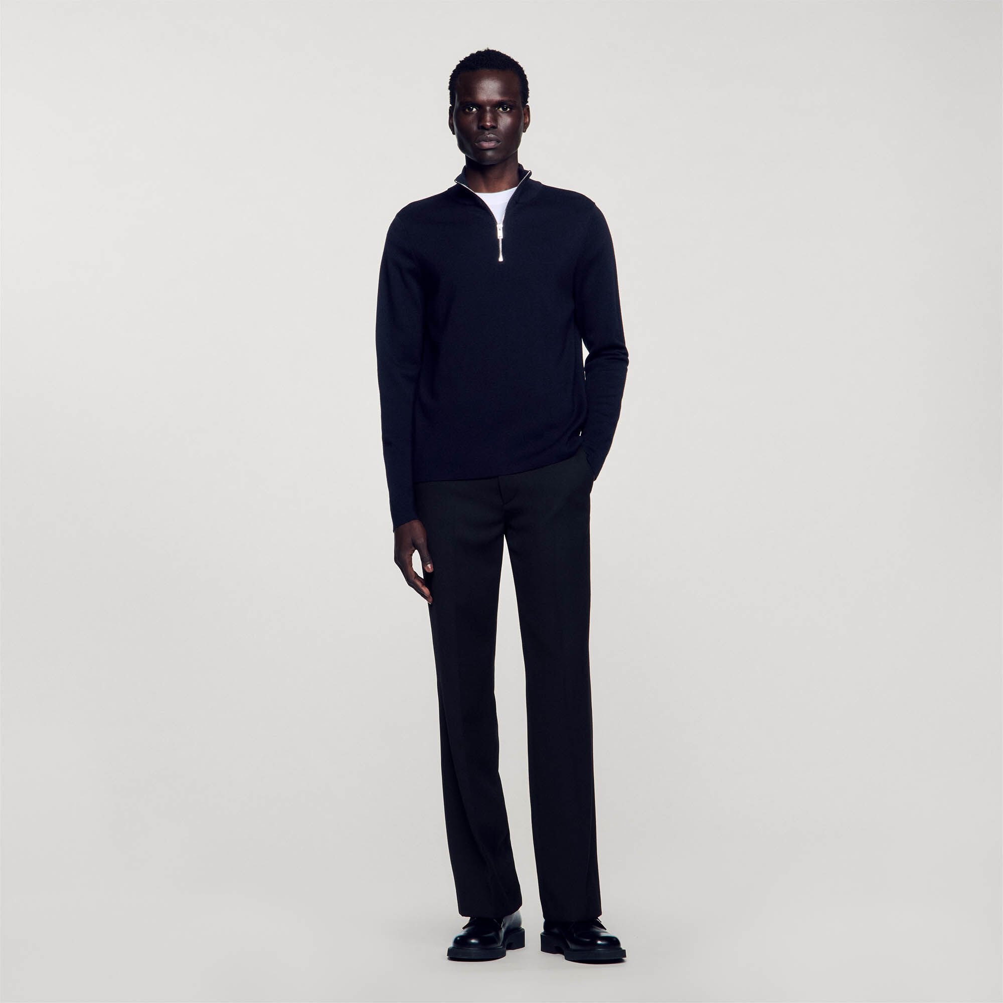Wool sweater with zipped collar Carbon Black Sandro Men