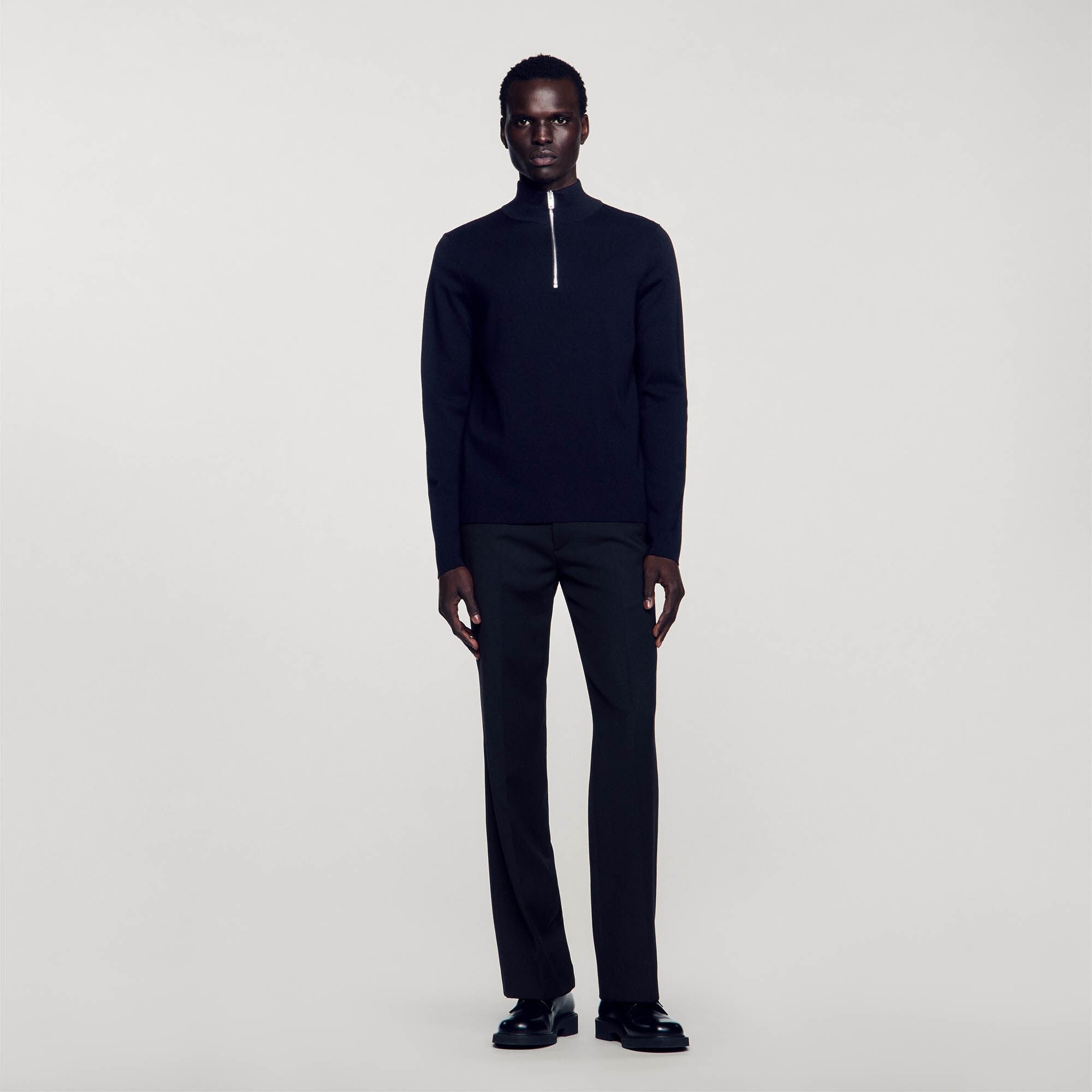 Wool sweater with zipped collar Carbon Black Sandro Men