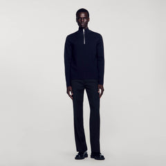 Wool sweater with zipped collar Carbon Black Sandro Men
