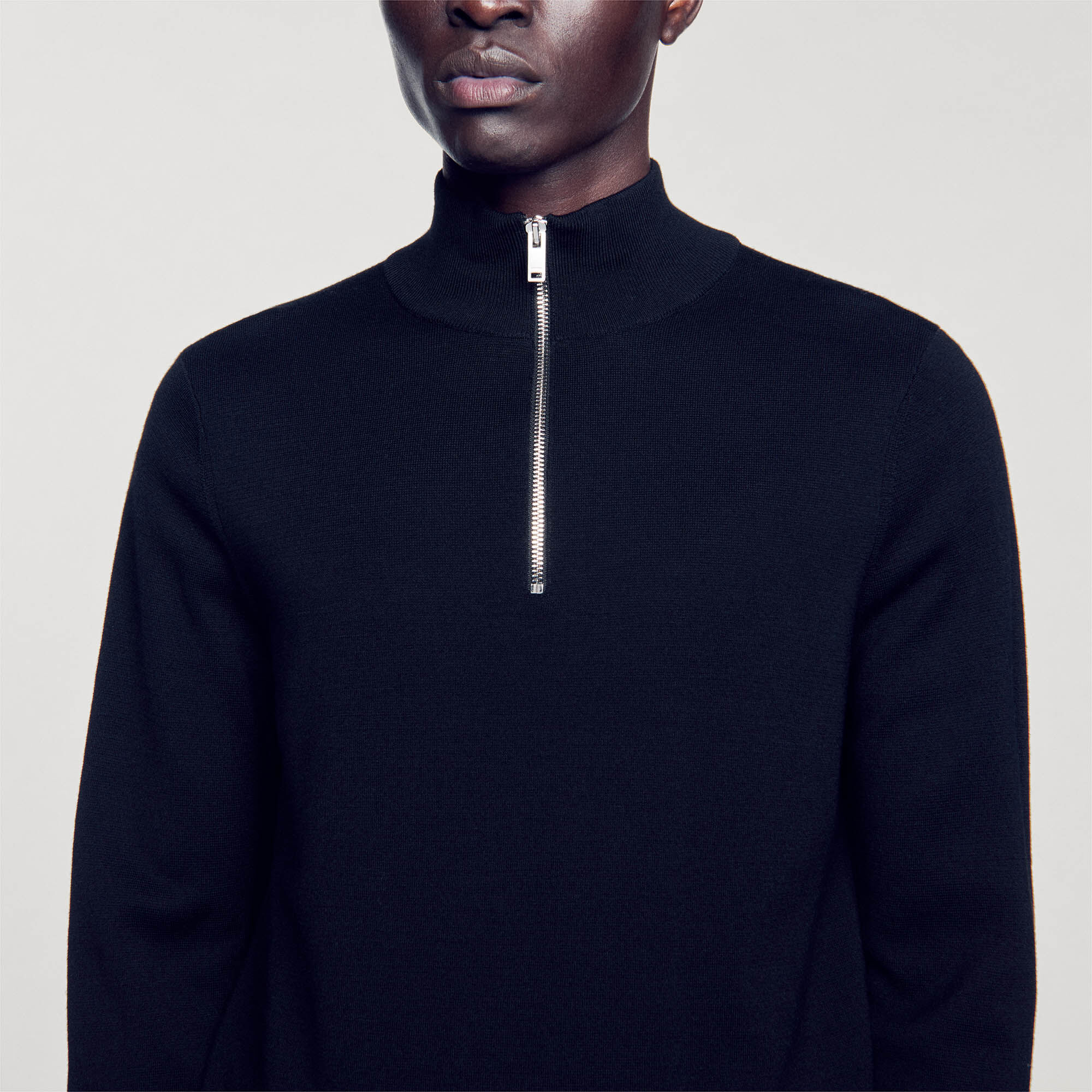 Wool sweater with zipped collar Carbon Black Sandro Men