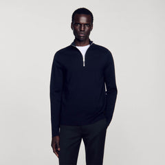 Wool sweater with zipped collar Carbon Black Sandro Men