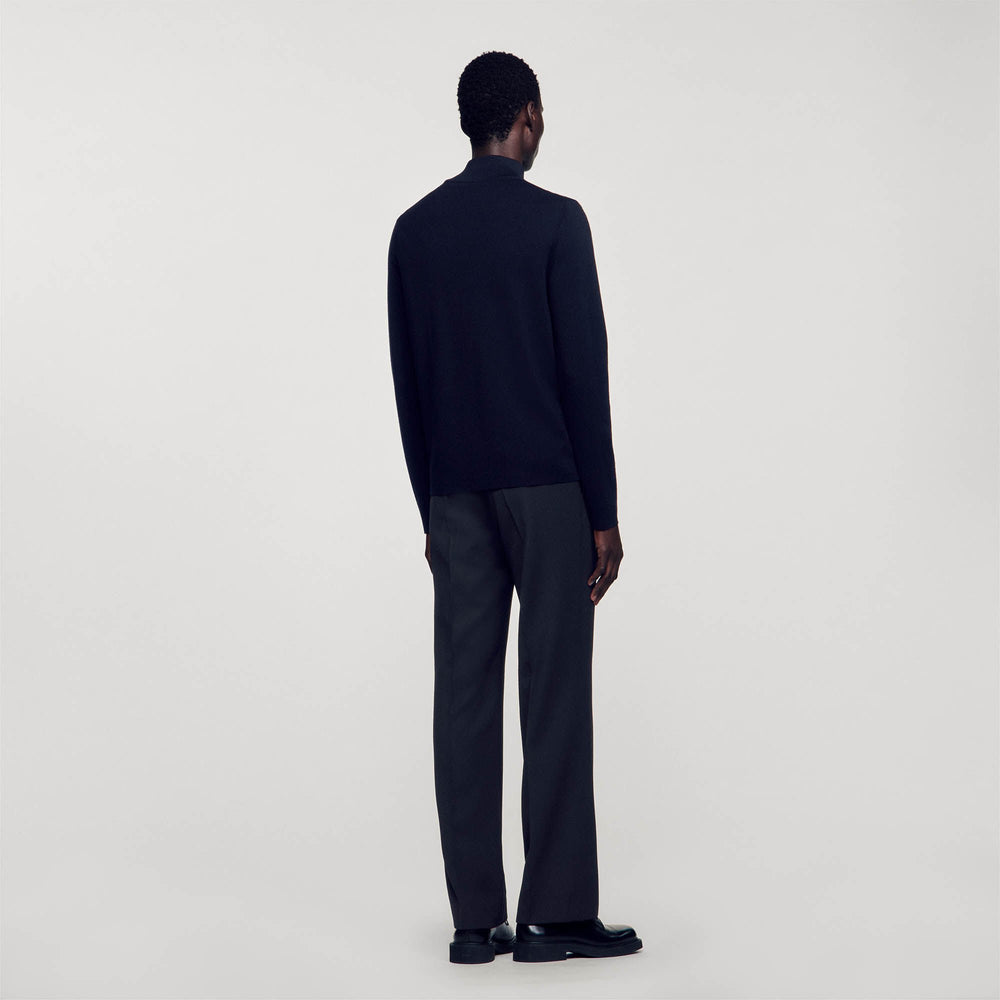 Wool sweater with zipped collar Carbon Black Sandro Men