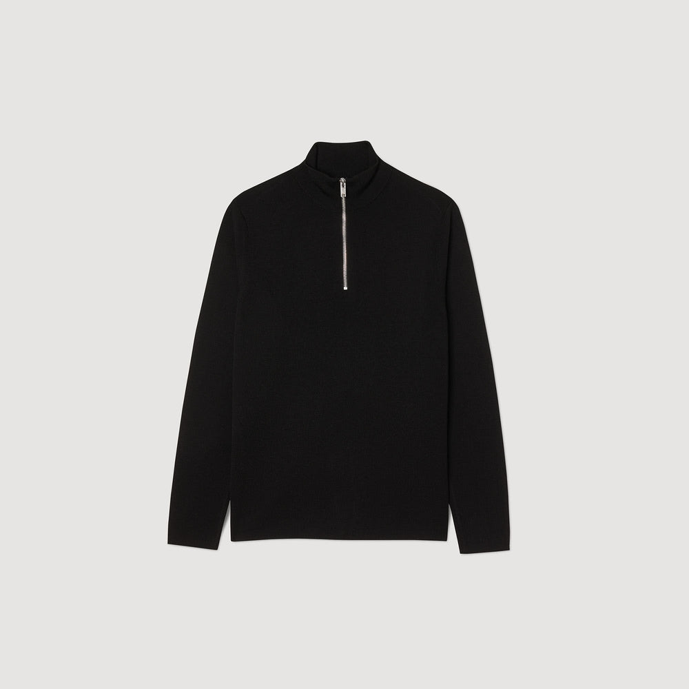 Wool sweater with zipped collar Carbon Black Sandro Men