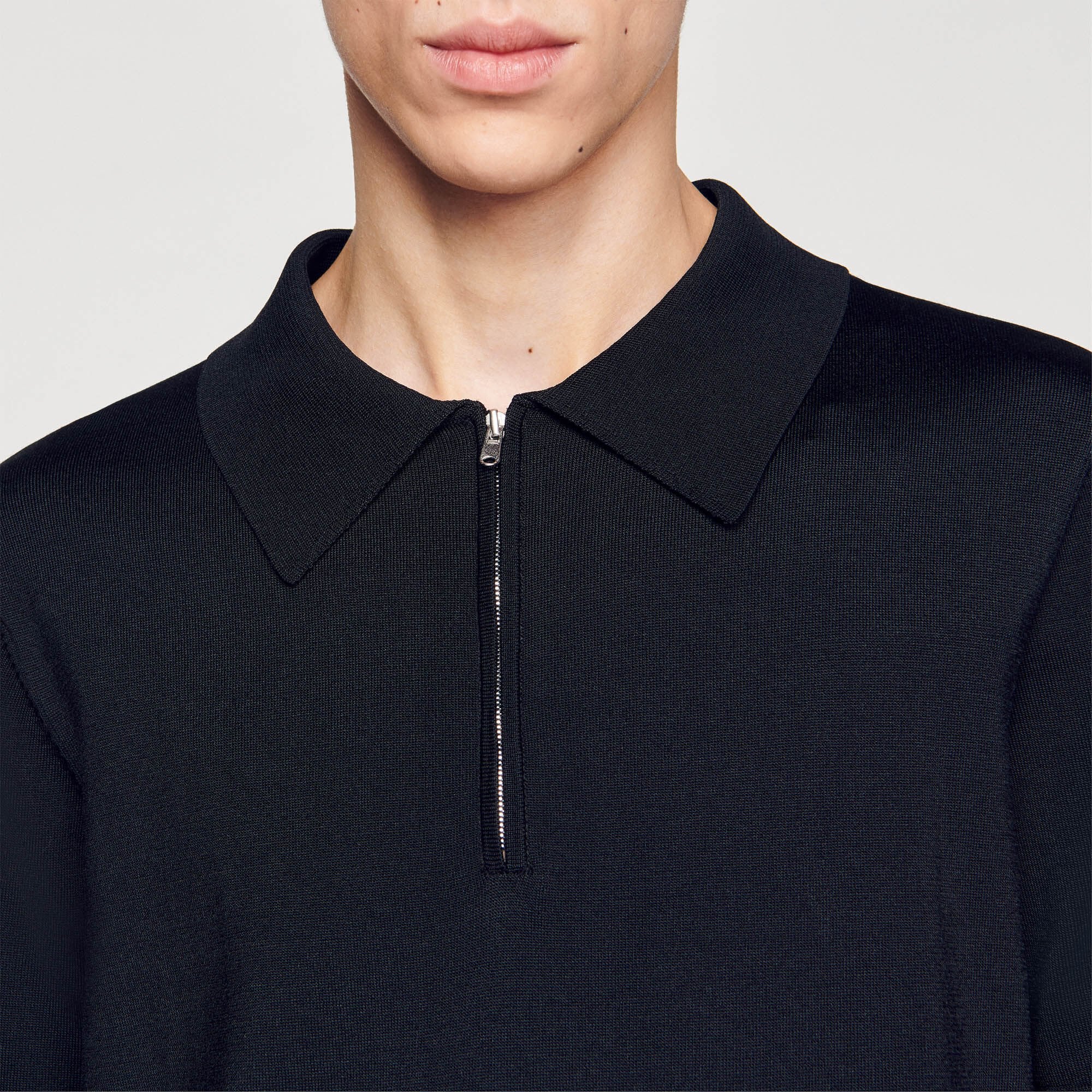 Knitted polo shirt with zip collar Black Sandro Men