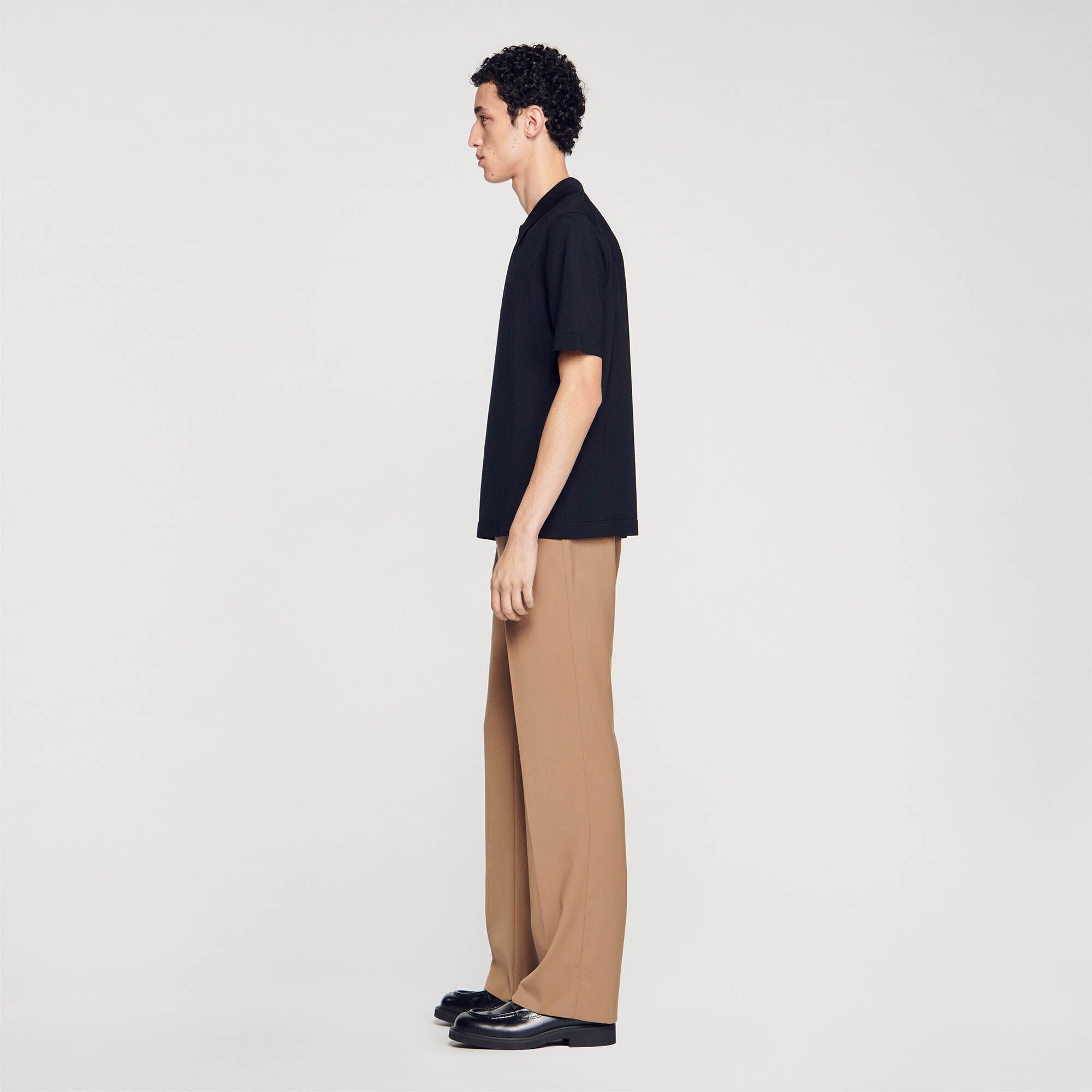 Knitted polo shirt with zip collar Black Sandro Men