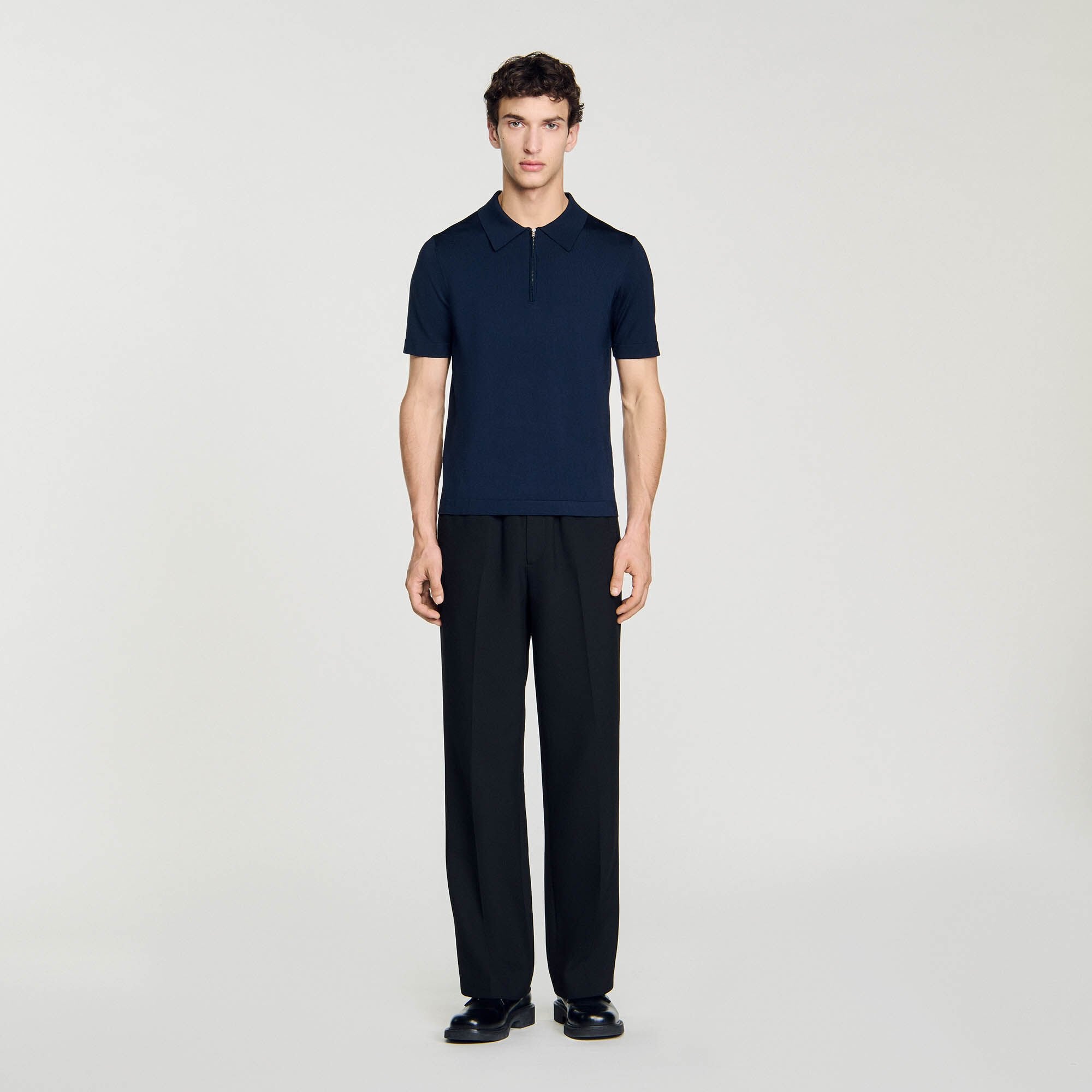 Knitted polo shirt with zip collar Navy Blue Sandro Men