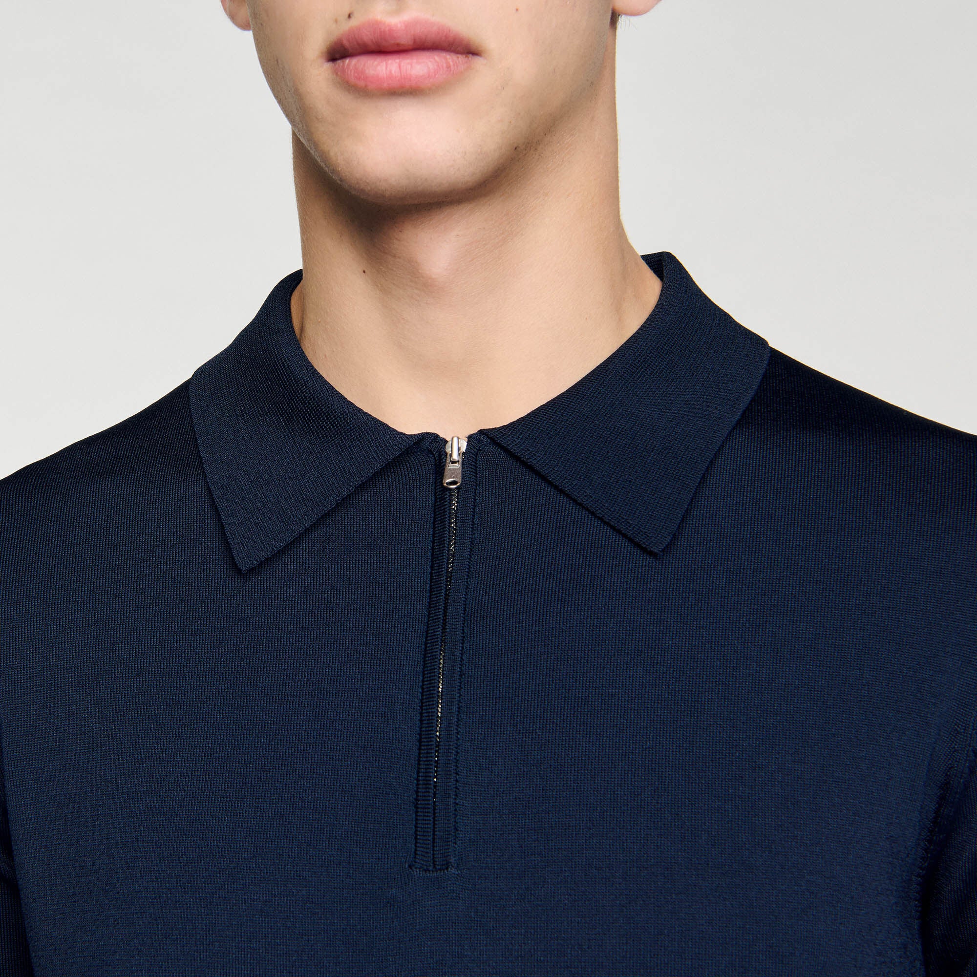 Knitted polo shirt with zip collar Navy Blue Sandro Men