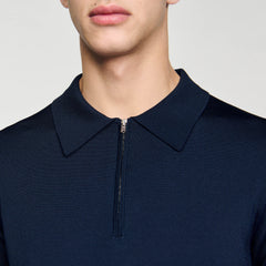 Knitted polo shirt with zip collar Navy Blue Sandro Men