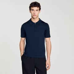 Knitted polo shirt with zip collar Navy Blue Sandro Men