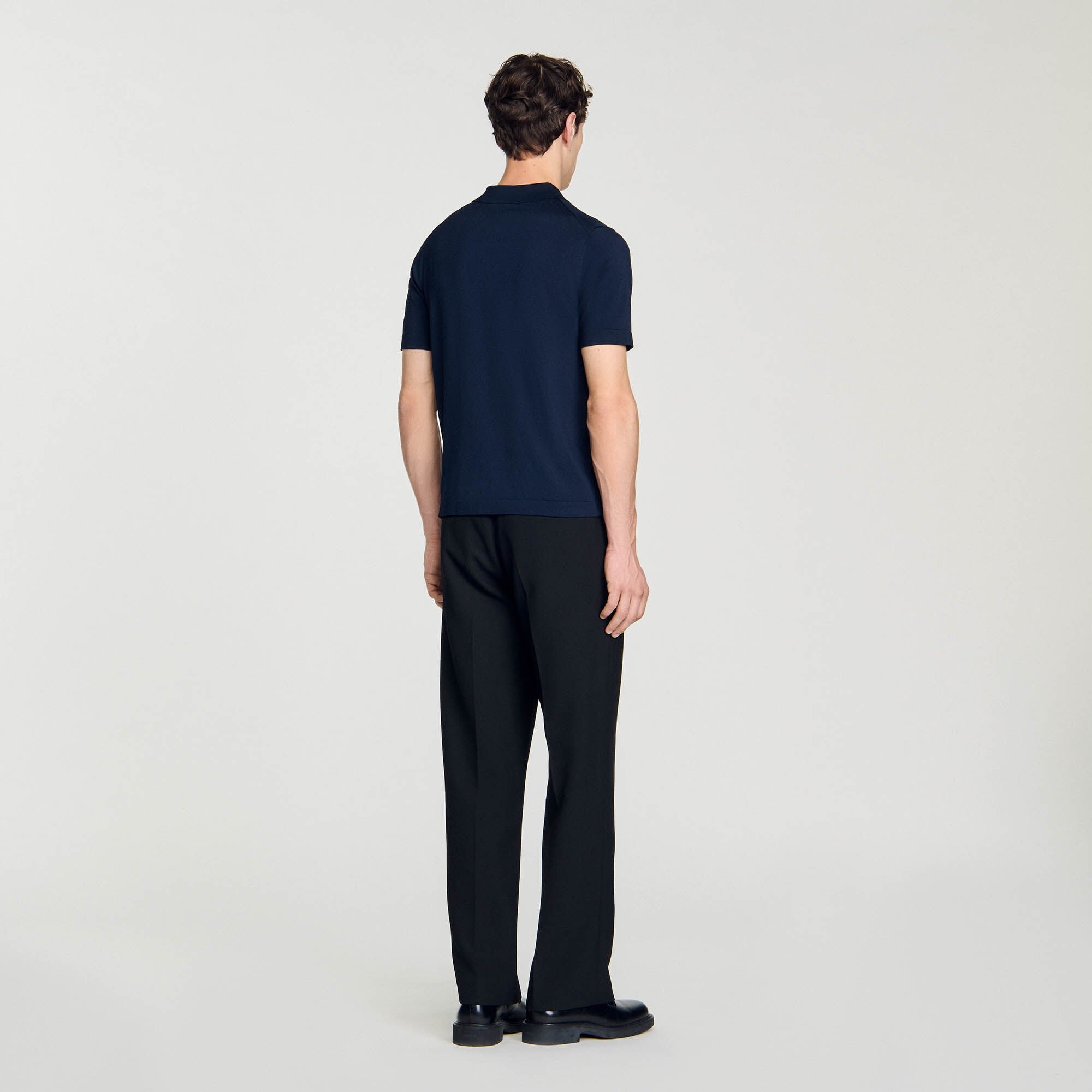 Knitted polo shirt with zip collar Navy Blue Sandro Men